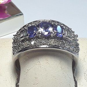 Estate 1.95ctw Natural 3 Tanzanite & Diam 14Kt White Gold S-9.75 Band Ring#17161